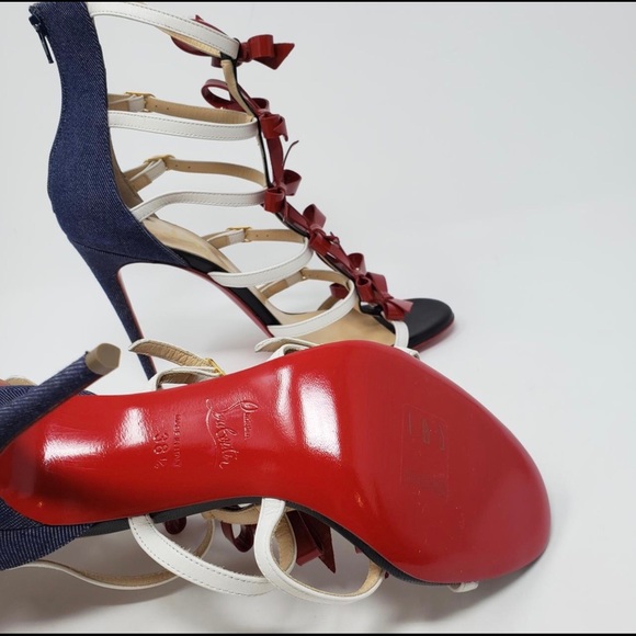 CHRISTIAN RED MULTICOLOR DENIM GIRLSTRAPPI SANDALS - Picture 2 of 8